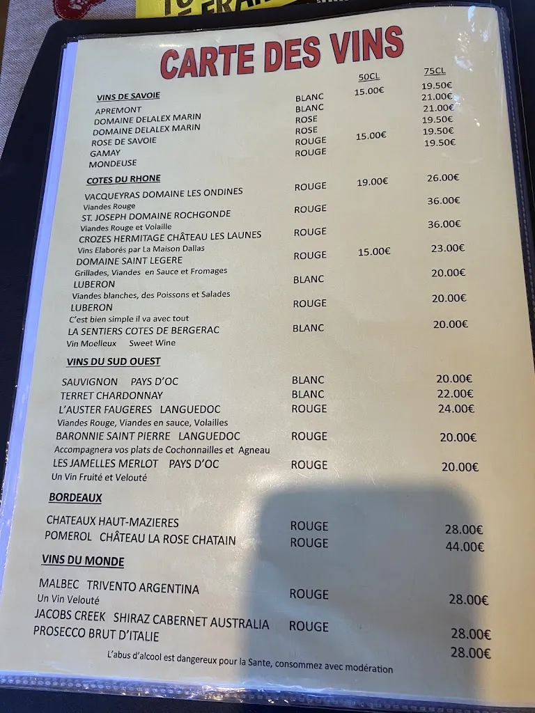 Menu_Restaurant la Cheminée_Châtel_image_1