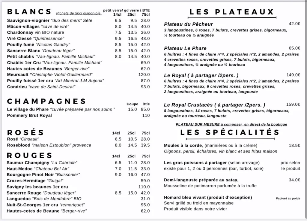 Menu_Le Village du Phare - Huîtres et fruits de mer_Boulogne-Billancourt_image_1