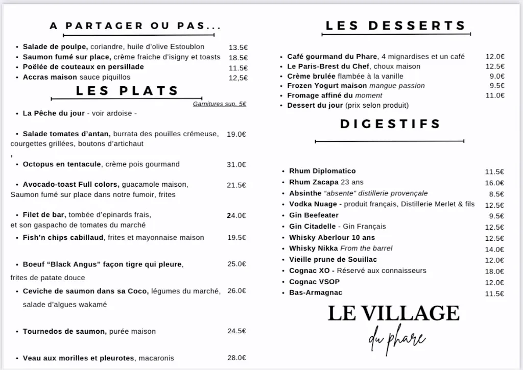 Menu_Le Village du Phare - Huîtres et fruits de mer_Boulogne-Billancourt_image_2