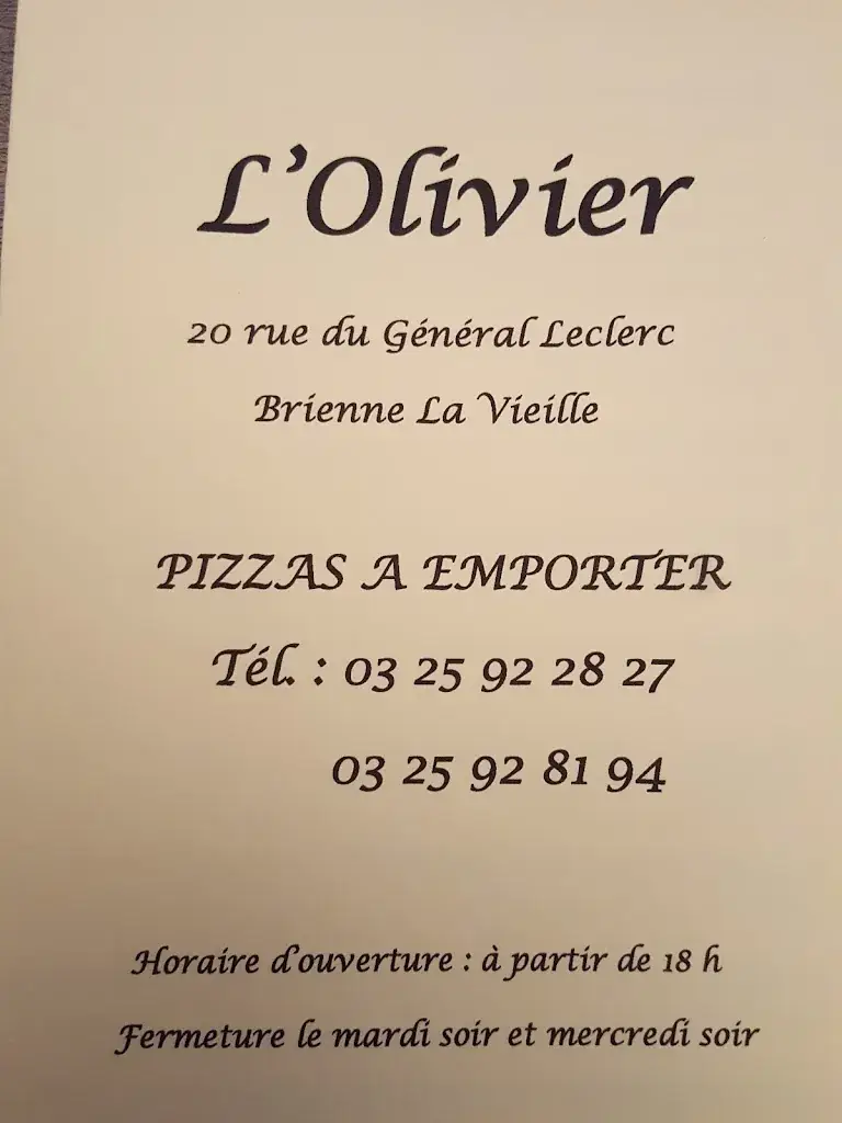 Menu_Pizzeria L'olivier_Brienne-la-Vieille_image_1