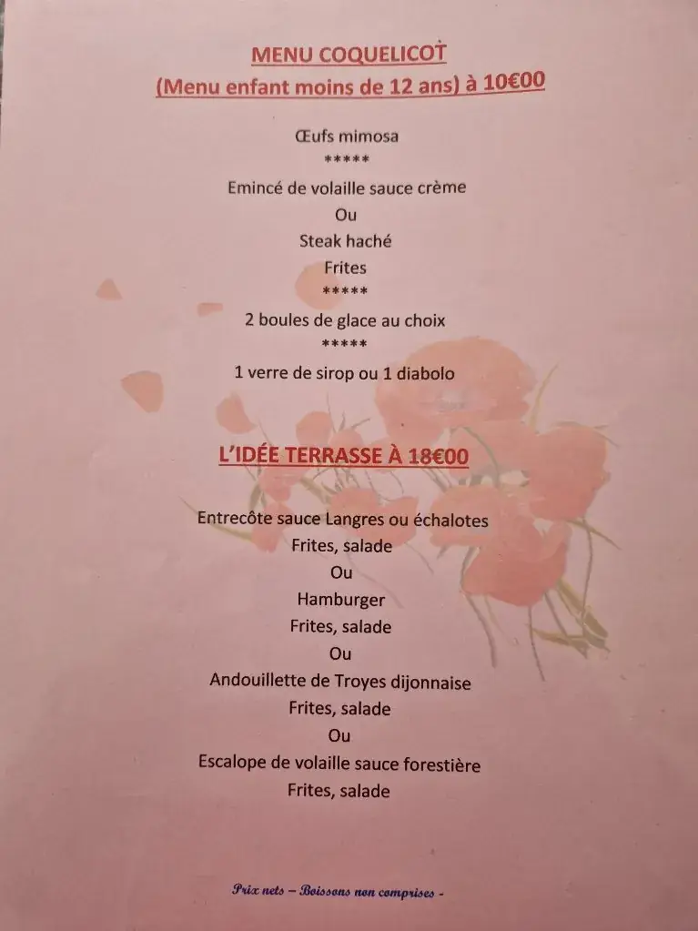 Menu_Restaurant le Coquelicot_Chamarandes-Choignes_image_1