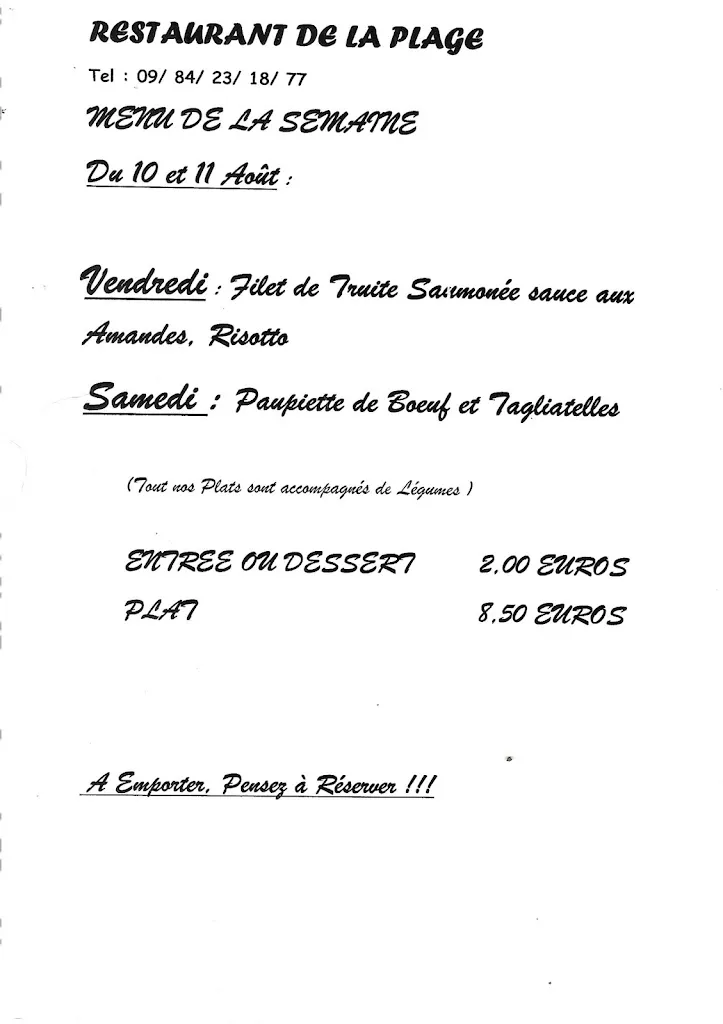 Menu_Restaurant Cafe de la Plage_Ingwiller_image_1