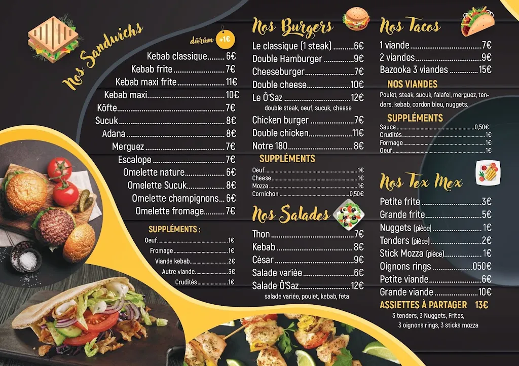 Menu_Ô'SAZ - BAR GRILL - Kebab, Burgers, Tacos_Cheniménil_image_1