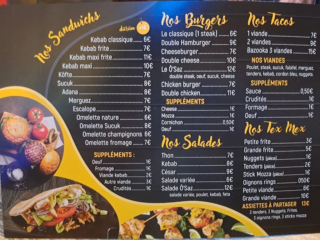 Menu_Ô'SAZ - BAR GRILL - Kebab, Burgers, Tacos_Cheniménil_image_4