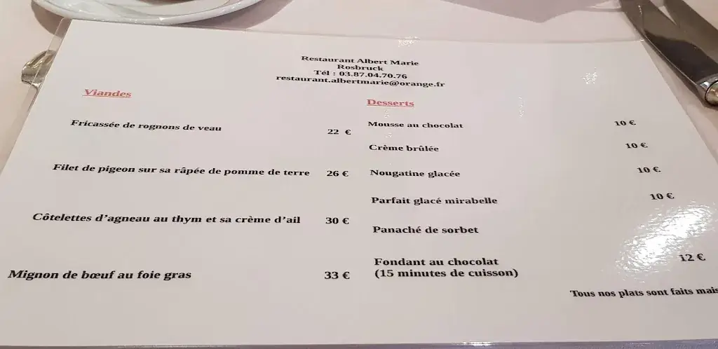 Menu_Restaurant Gastronomique Albert Marie Forbach_Rosbruck_imagen_3