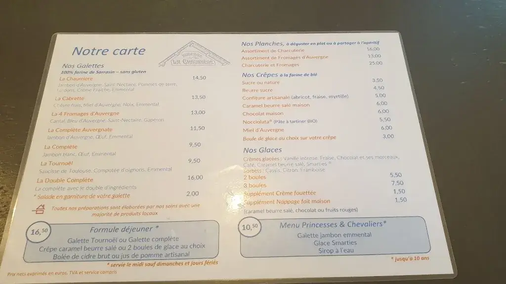 Menu_Auberge La Chaumière_Volvic_image_3