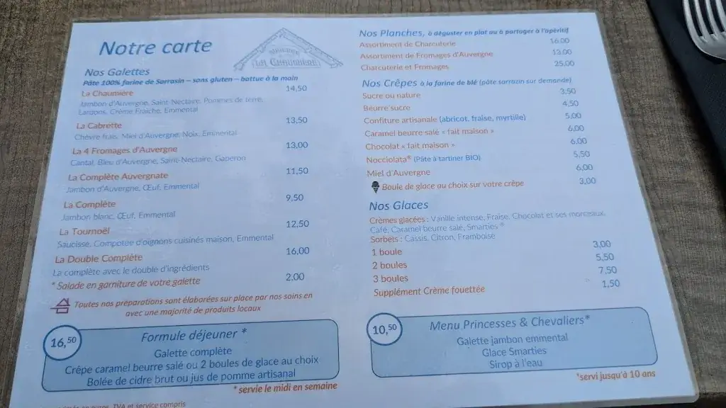 Menu_Auberge La Chaumière_Volvic_image_4