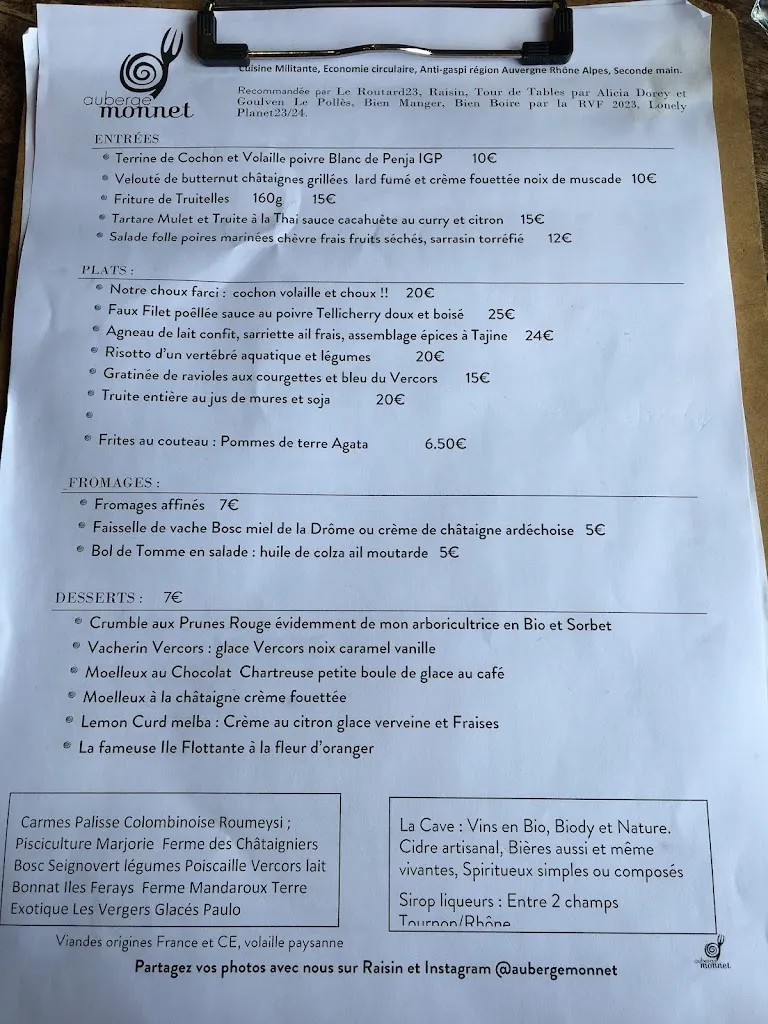 Menu_Auberge Monnet_Roche-de-Glun_immagine_1