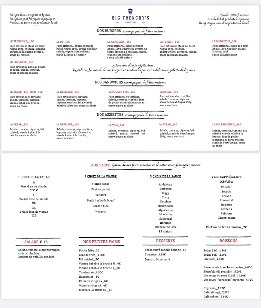 Menu_Big Frenchy’s_Cormontreuil_image_1