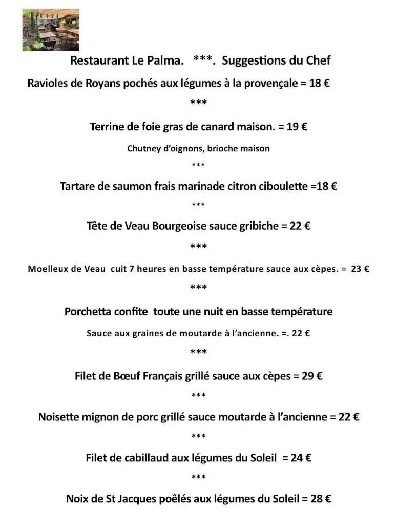 Menu_Restaurant Le Palma_Tournon-sur-Rhône_immagine_1