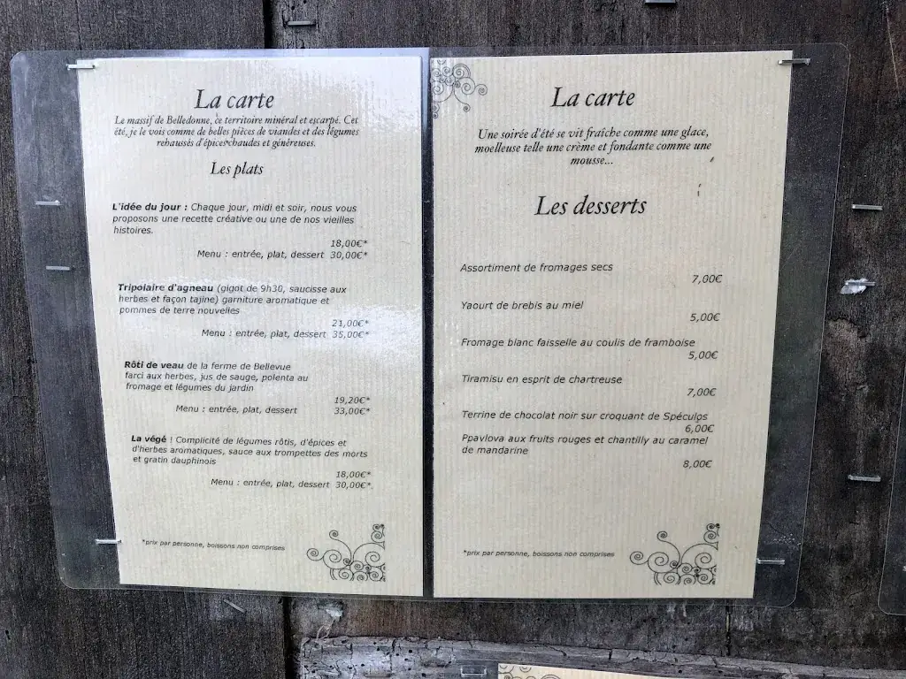 Menu_Aubergerie, une auberge de terroir et des chambres d'hôtes dans les alpes française proche des 7Laux_Haut-Bréda_imagen_2