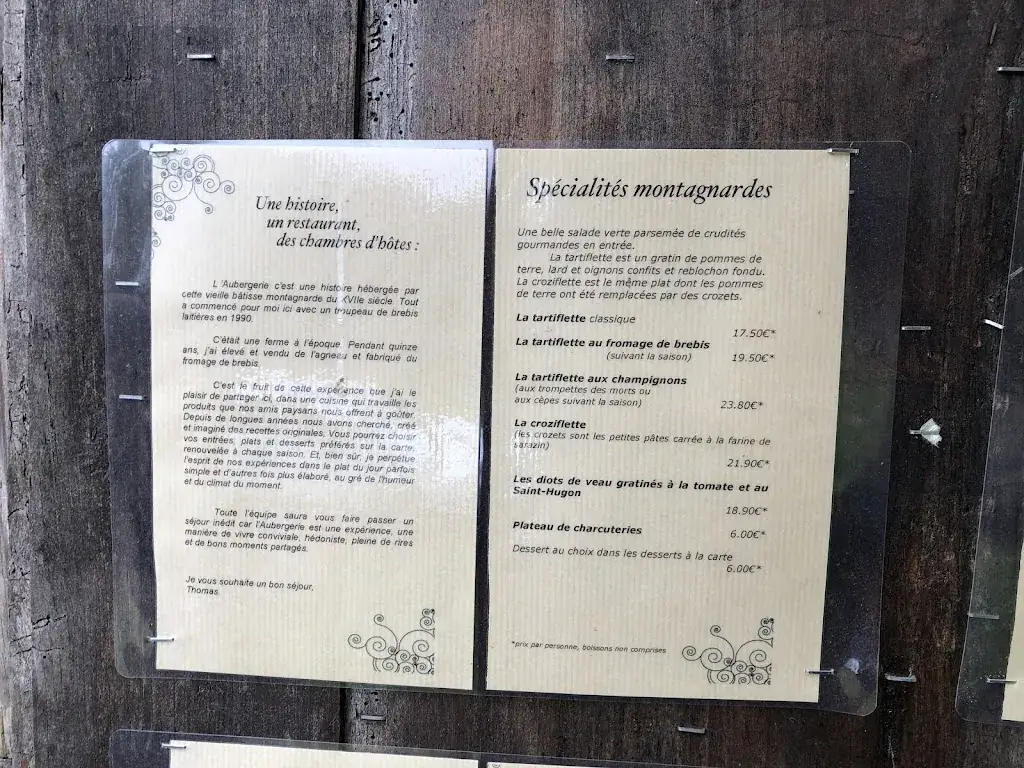 Menu_Aubergerie, une auberge de terroir et des chambres d'hôtes dans les alpes française proche des 7Laux_Haut-Bréda_imagen_4