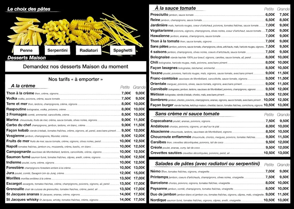 Menu_Restaurant Aux 100 pâtes - Relais du port - Eurovélo 6_Dannemarie_image_1