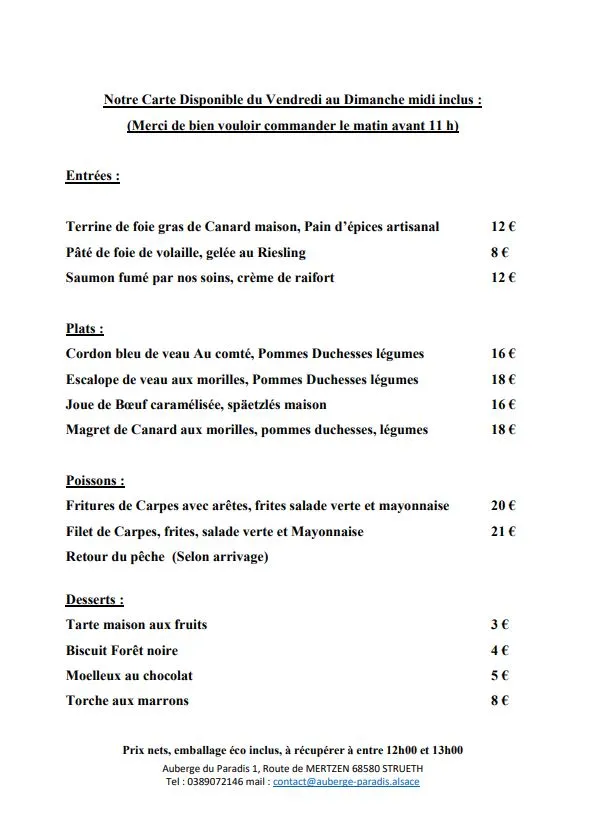 Menu_L'Auberge du Paradis - Restaurant et Chambres d'hôtes en Alsace_Strueth_image_1