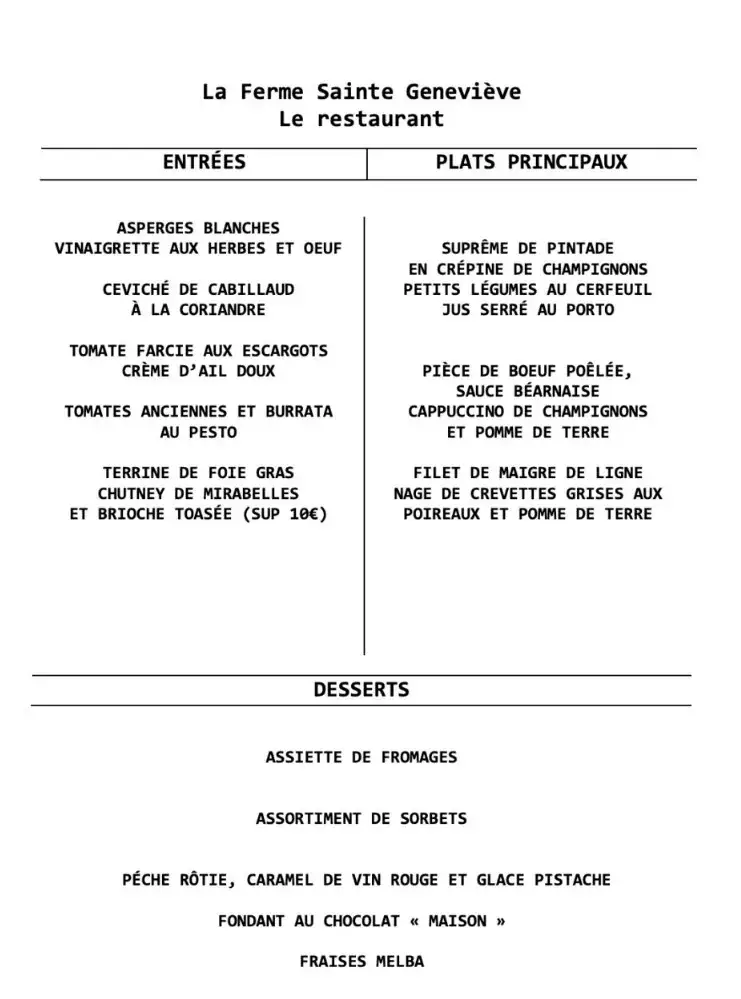 Menu_Restaurant de la Ferme Sainte Geneviève_Dommartemont_image_2