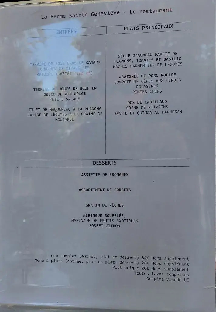 Menu_Restaurant de la Ferme Sainte Geneviève_Dommartemont_image_3