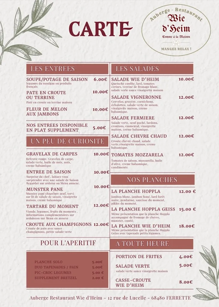 Menu_Auberge Restaurant Wie d’Heim_Ferrette_image_1