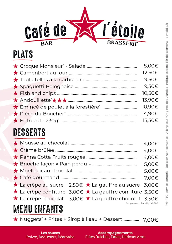 Menu_Café de l’étoile : Bar, Brasserie, Restaurant_Fismes_image_2