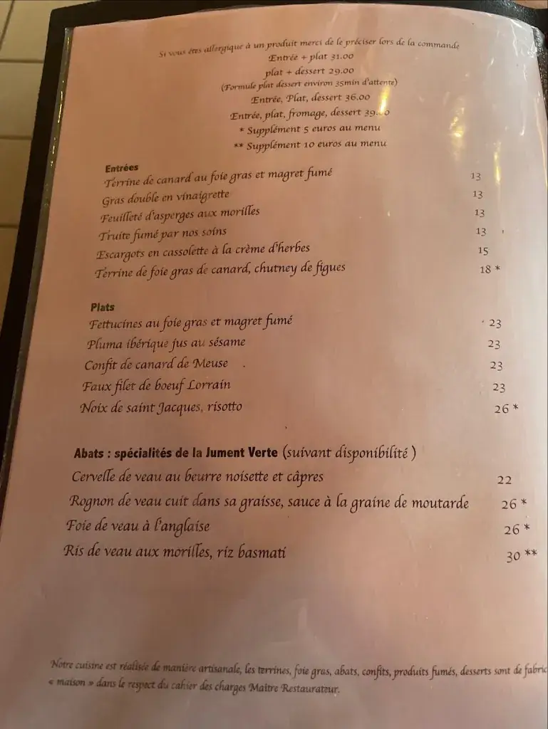 Menu_Auberge De La Jument Verte_Villey-le-Sec_image_1
