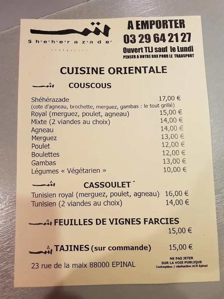 Menu_Restaurant Shéhérazade_Épinal_image_2