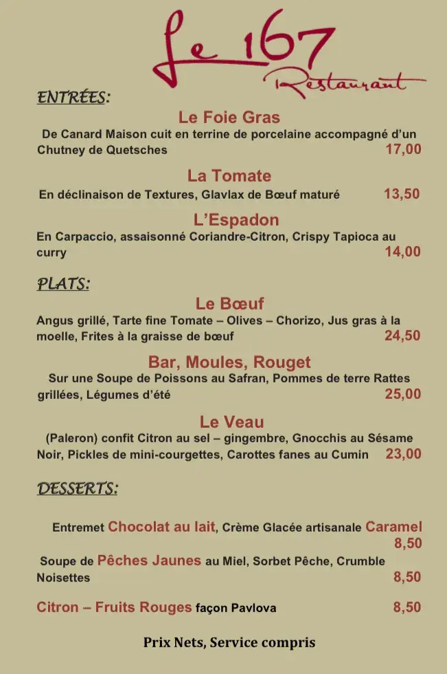 Menu_Le 167 Restaurant Haguenau_Haguenau_image_1