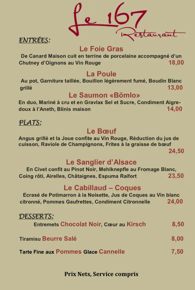 Menu_Le 167 Restaurant Haguenau_Haguenau_image_3