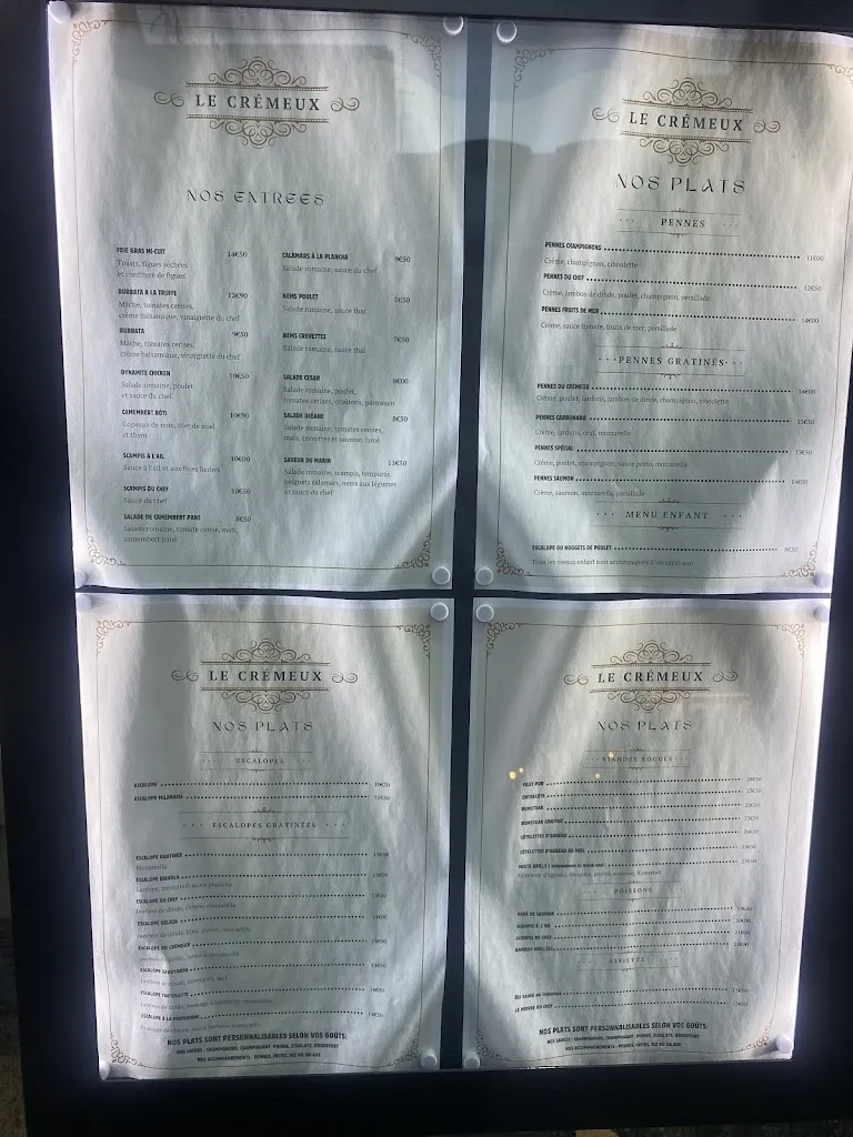Menu_Restaurant Le Cremeux_Longwy_image_1