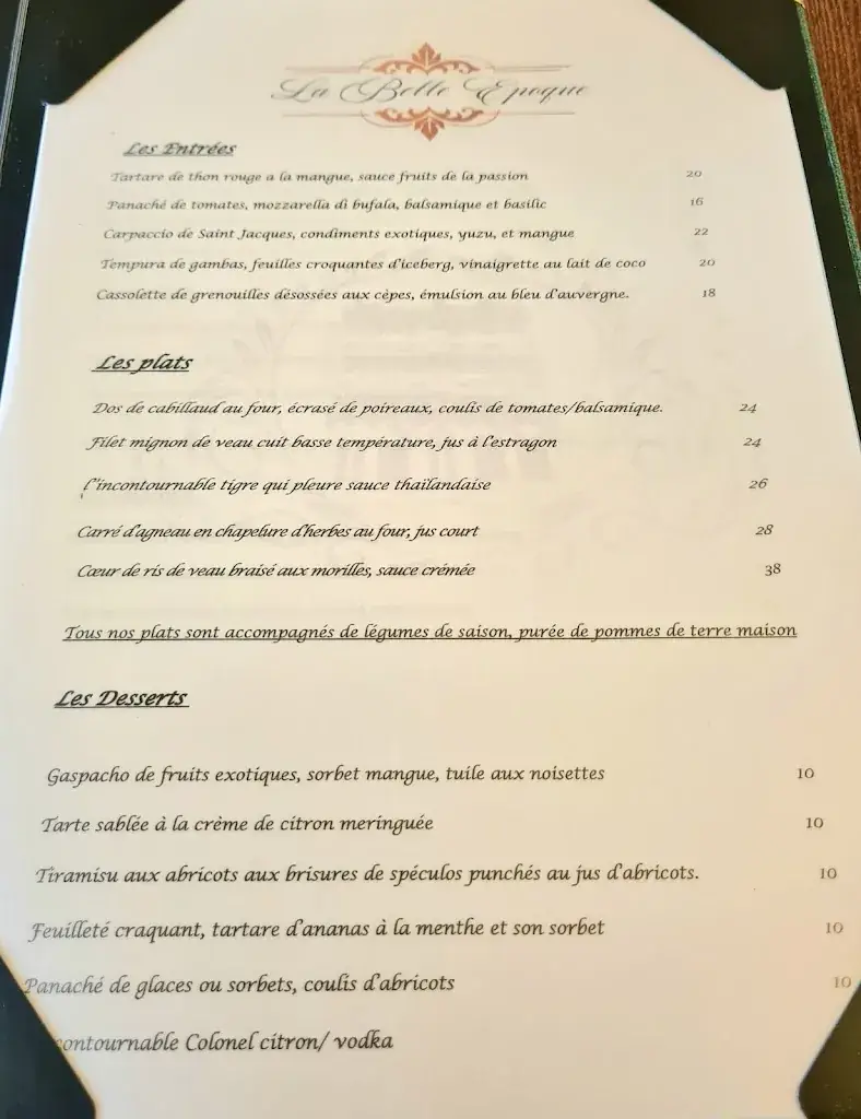 Menu_Restaurant La Belle Epoque_Homécourt_image_1