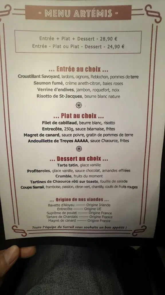 Menu_Restaurant Le Sarrail_Chapelle-Saint-Luc_image_1