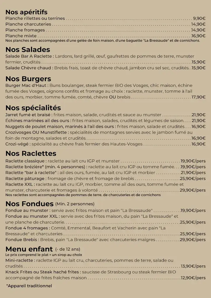 Menu_Restaurant Le bar à raclettes_Bresse_image_1