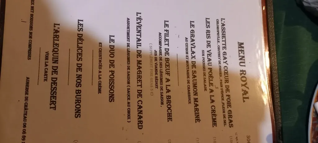 Menu_AUBERGE DU CHÂTEAU CAVEAU DU GAYCOEUR_Châteaugay_imagen_2