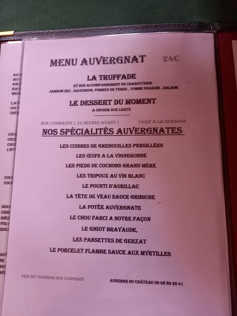 Menu_AUBERGE DU CHÂTEAU CAVEAU DU GAYCOEUR_Châteaugay_imagen_4