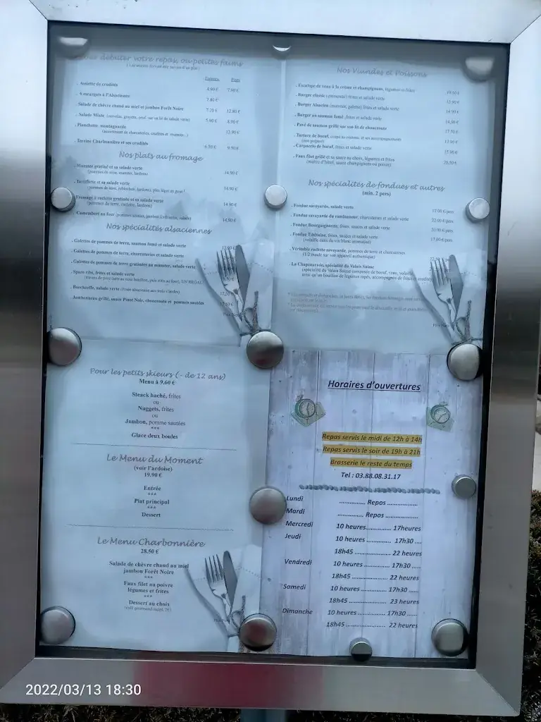Menu_Auberge de la Charbonnière_Bellefosse_image_2