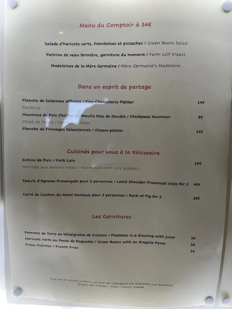 Menu_Le Comptoir de La Mère Germaine_Châteauneuf-du-Pape_image_2