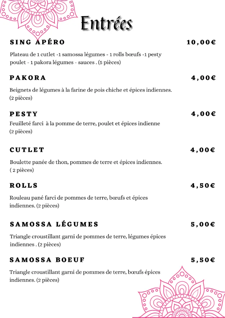 Menu_Restaurant indien | SING Cuisine Indienne_Lutterbach_image_1