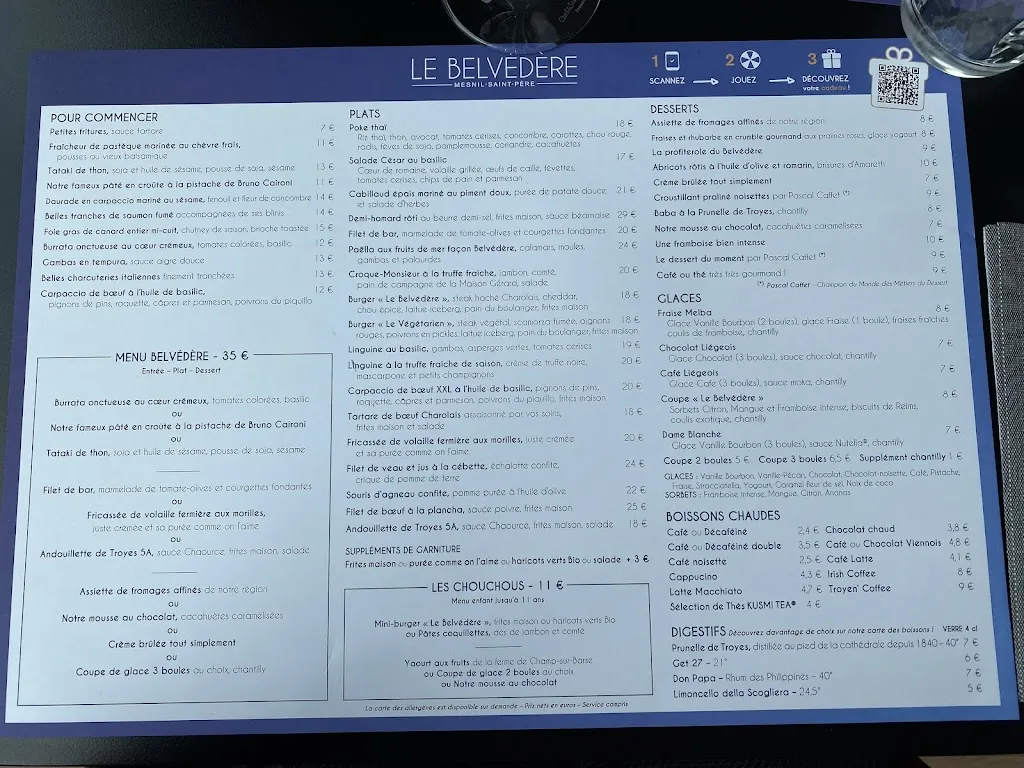 Menu_Le Belvédère, Brasserie Contemporaine_Mesnil-Saint-Père_image_4