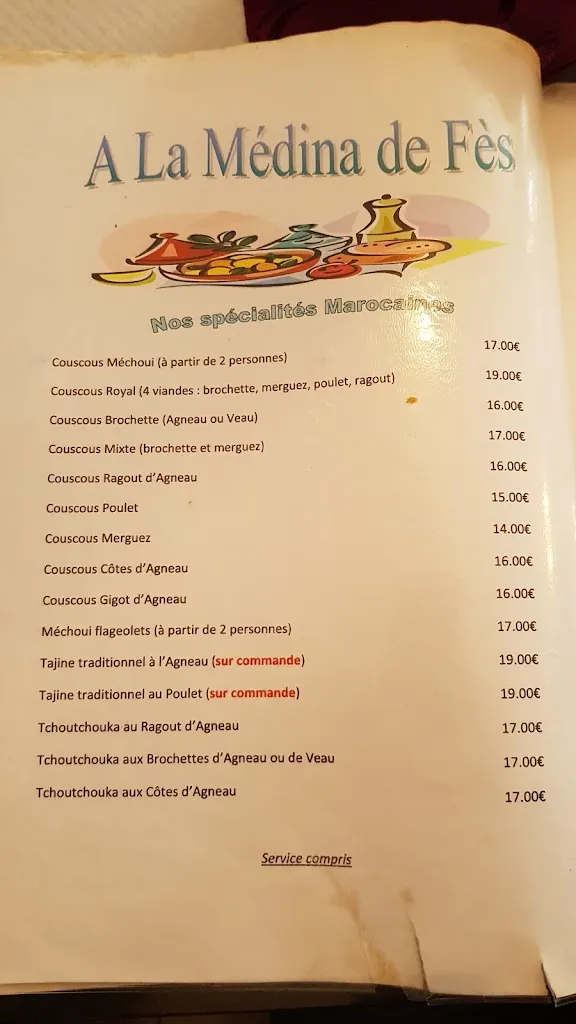 Menu_Restaurant A la Médina de Fes_Maizières-lès-Metz_image_1