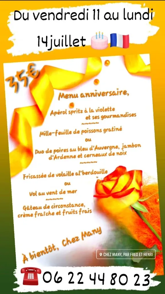 Menü_Restaurant Chambres d'hôtes Monthermé chez Many_Monthermé_Bild_2