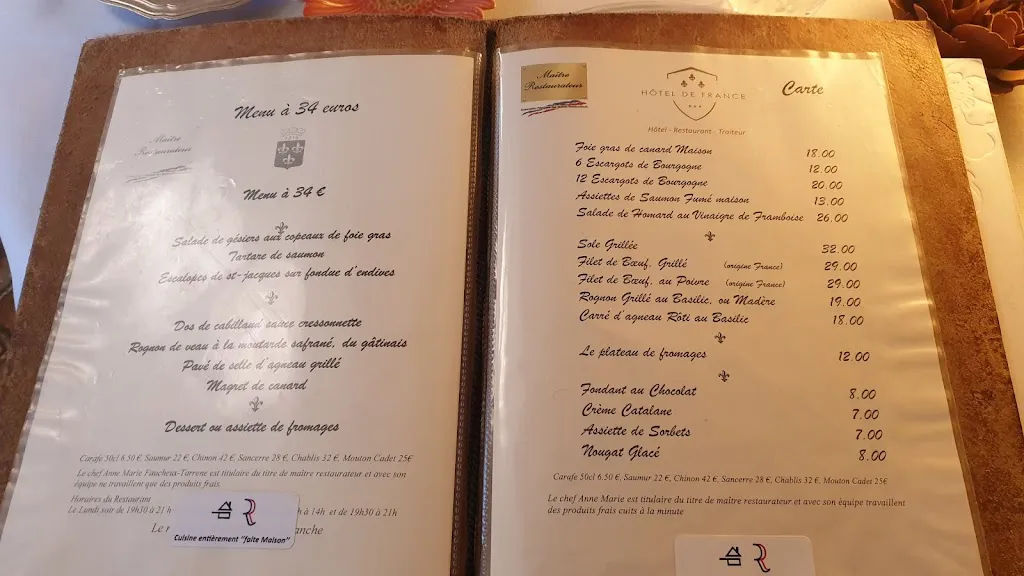Menu_Restaurant de l'Hôtel de France_Angerville_image_2