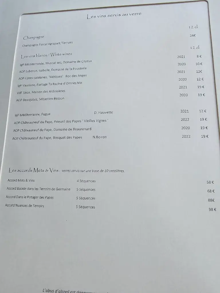 Menu_Restaurant La Mère Germaine_Châteauneuf-du-Pape_image_2