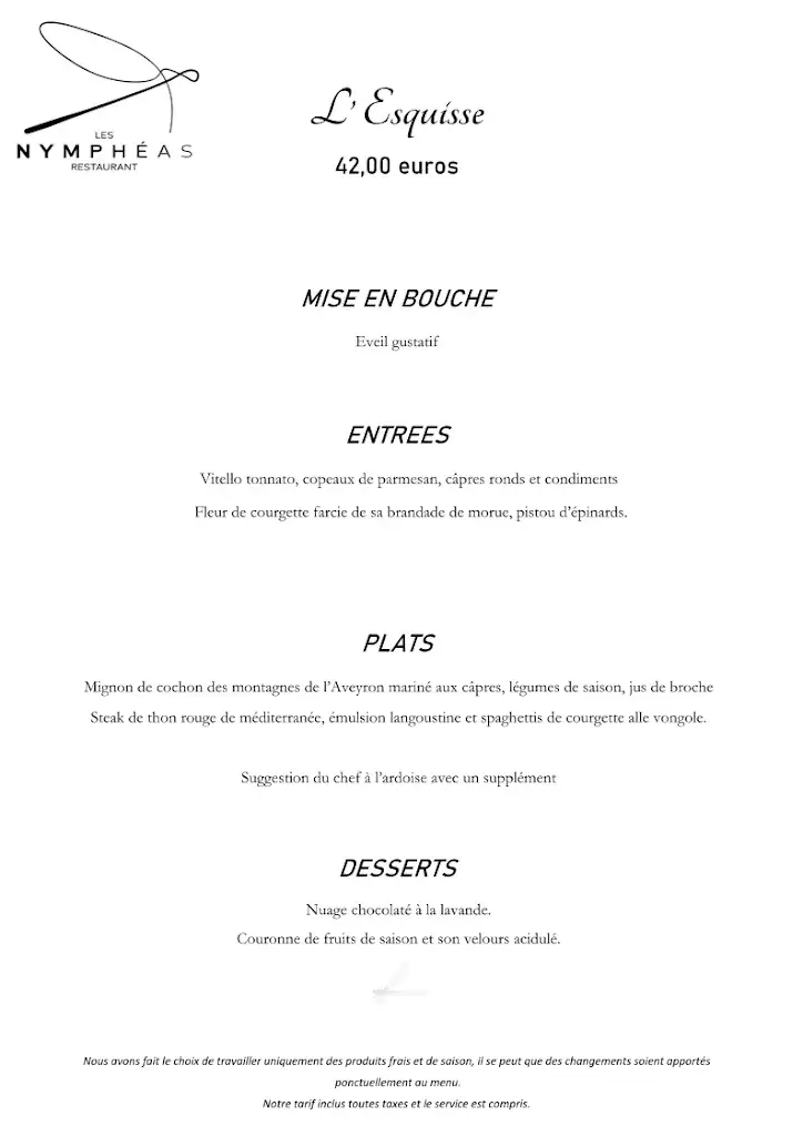 Menu_Les Nymphéas Restaurant · Chasse-Sur-Rhône_Chasse-sur-Rhône_image_1
