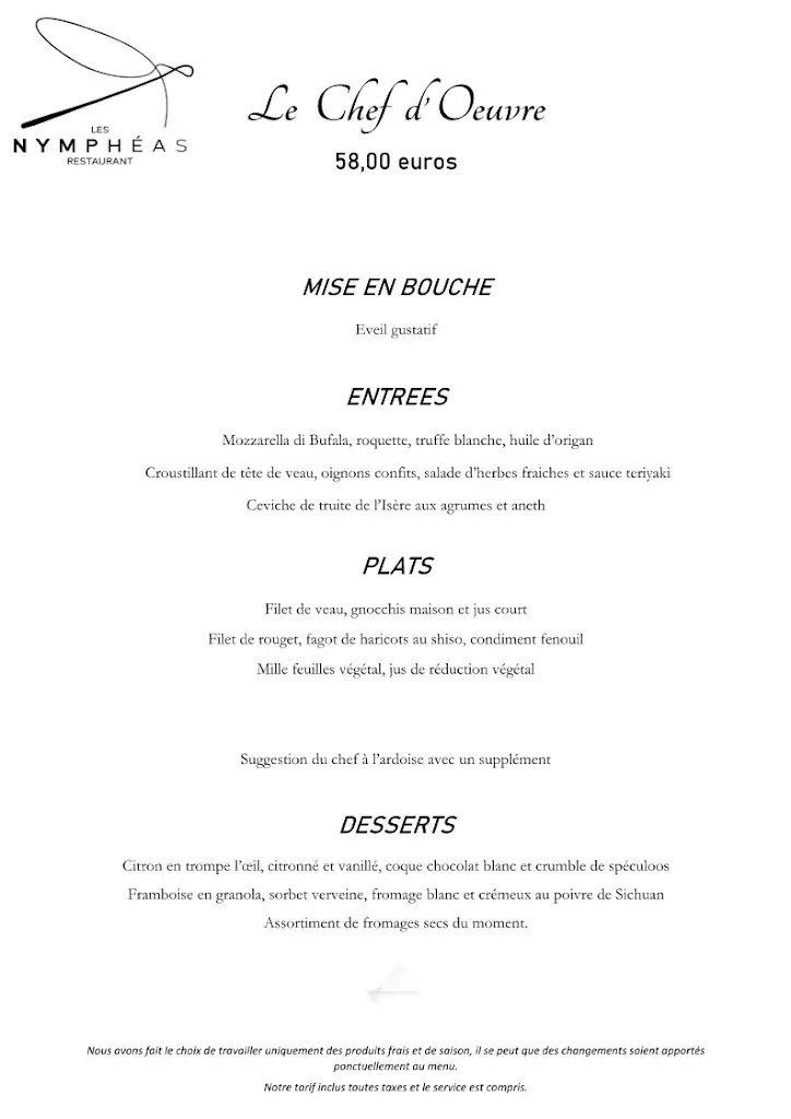 Menu_Les Nymphéas Restaurant · Chasse-Sur-Rhône_Chasse-sur-Rhône_image_2