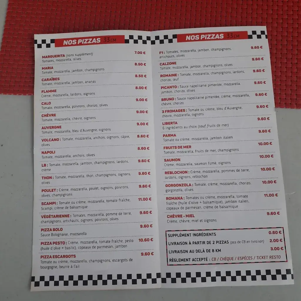 Menu_Pizzeria F1 - Pizzas au feu de bois et restauration rapide_Noisseville_image_1