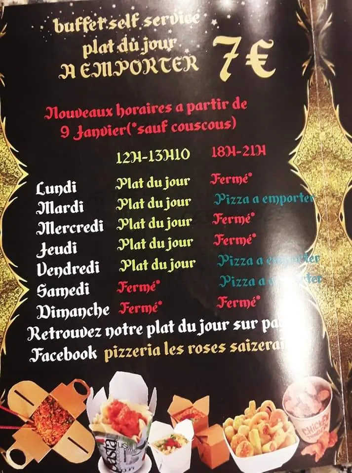 Menu_Pizzeria Les Roses Saizerais à emporter_Saizerais_image_1