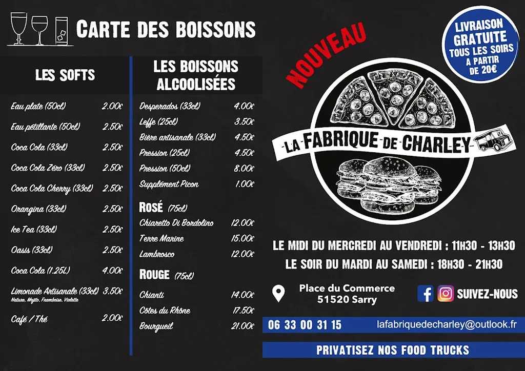 Menu_La fabrique de Charley Restaurant et distributeur à pizzas_Sarry_image_2
