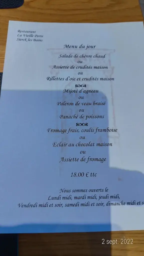 Menu_La Vieille Porte_Sierck-les-Bains_imagen_1