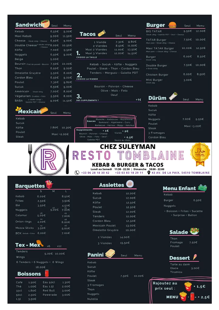 Menu_Resto Tomblaine - Kebab | Tacos | Burger_Tomblaine_image_1