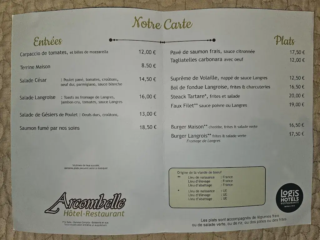 Menu_Restaurant Arcombelle_Val-de-Meuse_image_1