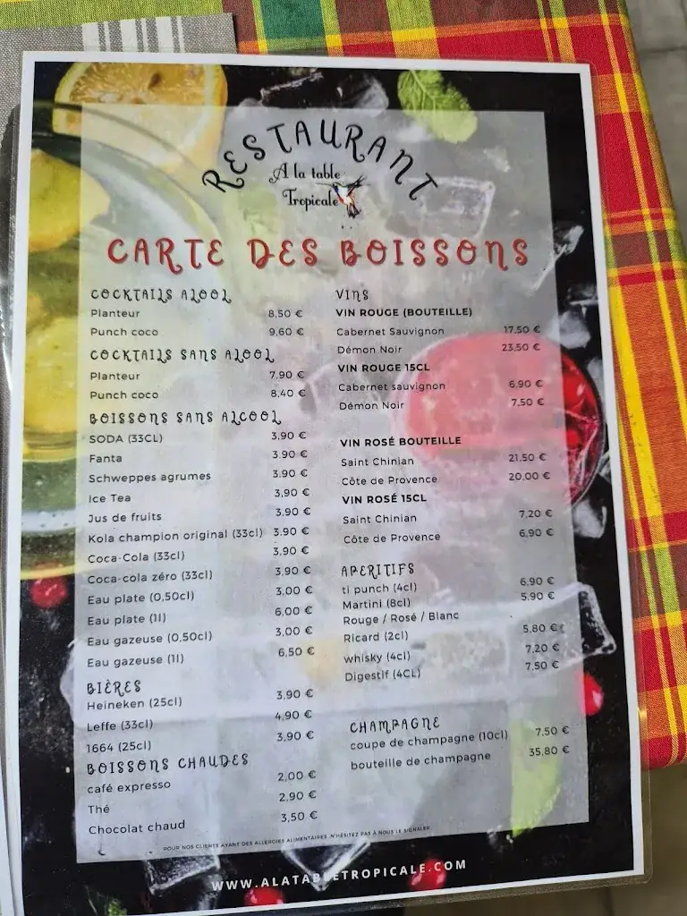 Menu_Restaurant A La Table Tropicale_Verzenay_immagine_2