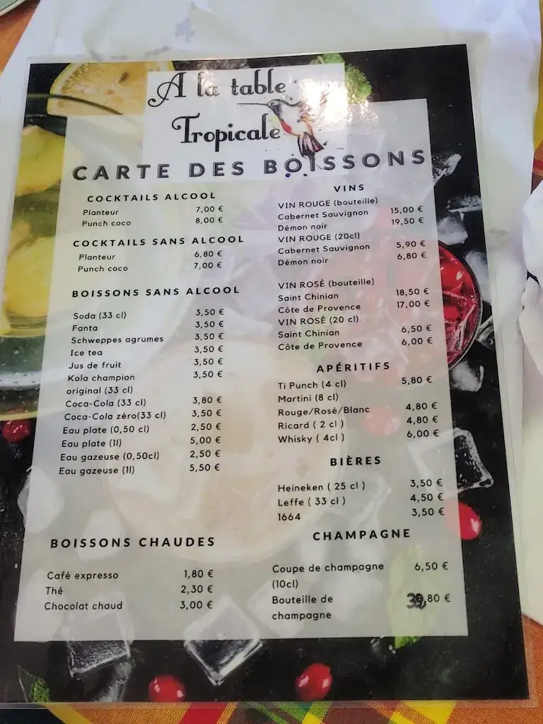 Menu_Restaurant A La Table Tropicale_Verzenay_immagine_3